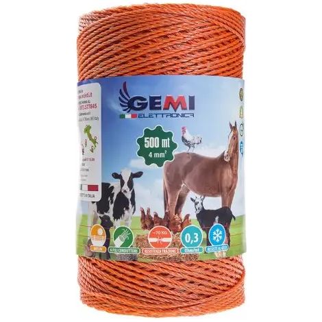 Hilo Conductor Redondo Para Pastor Eléctrico Cerca Eléctrica 500 MT 4mm² Gemi Elettronica (1/4)