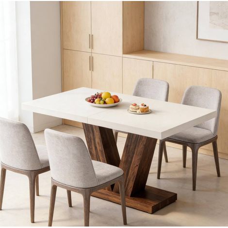 REDOM - Table à manger rectangulaire 120x80x75 cm - plateau de 4 cm - bois brun rustique et blanc - pour 4 à 6 personnes (1/5)