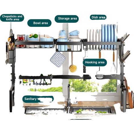 Organizador para fregadero de cocina, escurridor retráctil, resistente a la corrosión, de 2 niveles. (1/5)