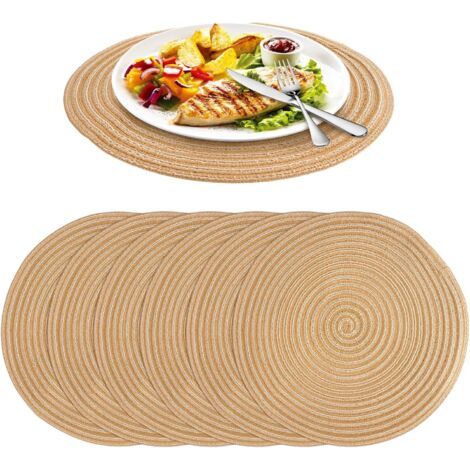 Lot de 6 Sets de Table Rond Lavable Tressé en Coton, Dessous de Table Rond Ø 30 cm, Tapis de Table Résistantes à la Chaleur Antidérapant à la Chaleur pour la Cuisine, pour Table à Manger, Cuisine (1/5)