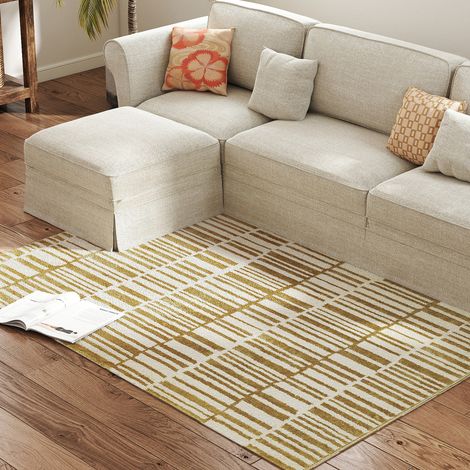 Tapis salon lavable 170x120 cm, peluche court, moderne, crème