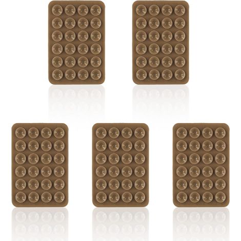 5pcs Supports à Ventouse pour Téléphone, Support de Téléphone Adhésif en Silicone avec 24 Ventouses Support d'Accessoires de Téléphone Mains Libres pour Selfies et Vidéos (Brun) (1/5)