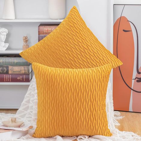 Juego de 2 fundas de cojín decorativas de terciopelo suave de estilo lujoso para sofá o dormitorio, color amarillo, 45x45 cm. (1/4)