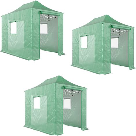 3er-Set pop Up Gewächshaus ca. 200x300x270 cm Faltbar Foliengewächshaus mit Satteldach Reißverschlusstüren und -fenstern