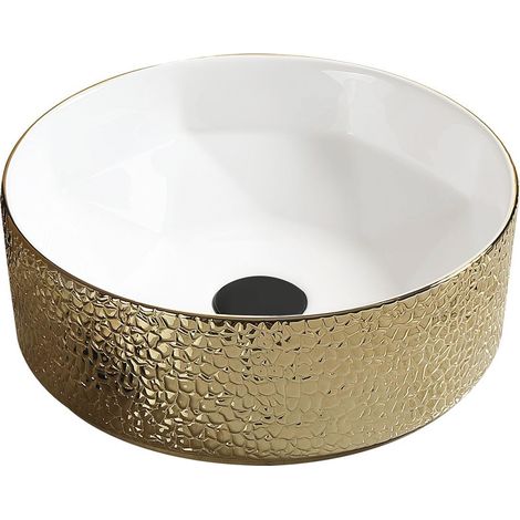 Mexen Clarisa lavabo sobre encimera 41 x 41 cm, blanco/dorado - 22074153 (1/2)