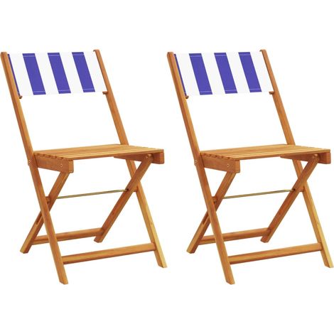 Lot de 2 Chaise de jardin，Chaises de bistrot bleu/blanc bois acacia massif tissu CFW9870215 (1/5)
