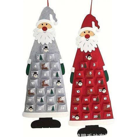 [Calendrier d'avent Santa Claus] Calendrier d'avent Santa Claus en feutre traditionnel  Polyurethane, sans batterie  Parfait pour décorations de Chr (1/5)