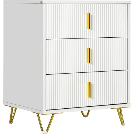 Elegant Chest of Three Drawers - White/Gold-Tone (1/5)