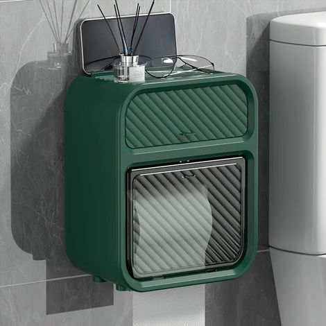 (Vert) 1 porte-papier toilette, étagère de salle de bain, boîte de rangement étanche pour papier essuie-tout enroulé, sans perçage, étagère de rangement pour cuisine et salle de bain (1/5)