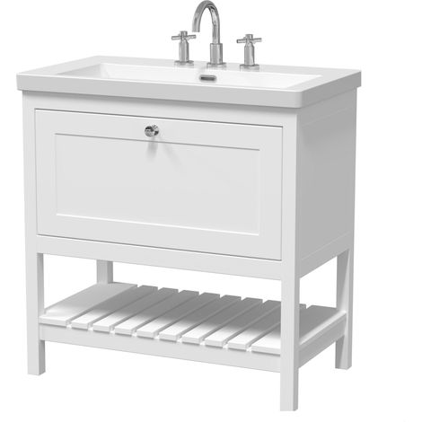 Coppenhall Contemporary 1 Drawer Floor Standing Vanity Unit with Fireclay Basin, Pure White, 800mm