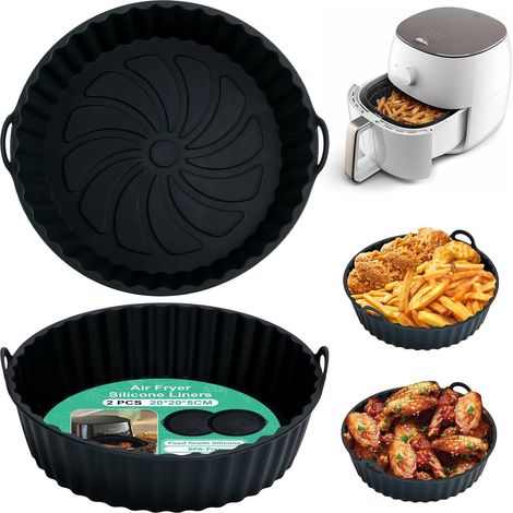 Moule Silicone Air Fryer, 2 Pièces Panier Moule pour Airfryer Friteuse à Air Chaud Plat Pot Ronde Doublure Liner pour Friteuse Air, Micro-ondes, Four (Noir) (1/5)