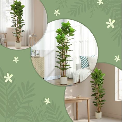 Figuier lyre artificiel 55x55x180 cm en plastique et bois vert, pour salon stable – MEUBLIV (1/5)