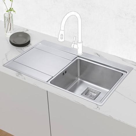 JASSFERRY Stainless Steel Kitchen Sink 860 x 520mm,1 Bowl Sink with Left Hand Drainer