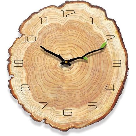 Bois Horloge Murale,30cm Style Naturel Rond Horloges Suspendues Silencieux Non-Ticking Décor Fait Main pour Accueil Bureau Cuisine (1/4)