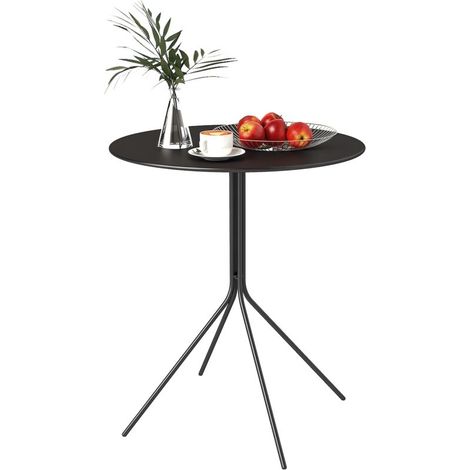 Table de jardin ronde en acier résistant aux intempéries, Ø60 x 71 cm, avec repose-pieds intégré, noire.