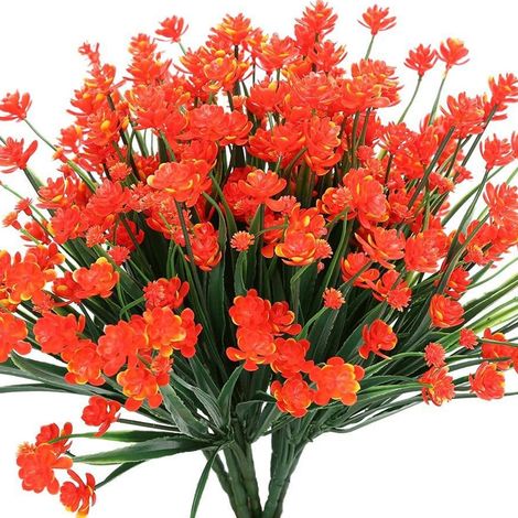Morttic Künstliche Kunstblumen, 6 Bündel, UV-beständig, für drinnen und draußen, Hochzeiten und Heimdekoration (Orange-Rot) (1/5)