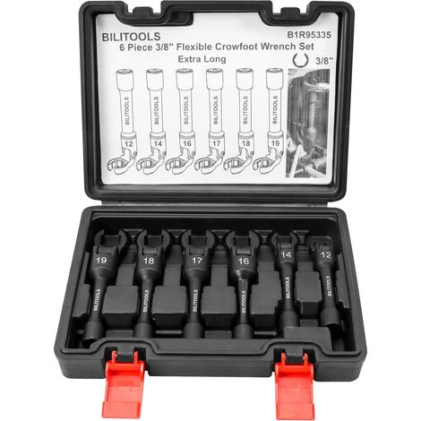 Jeu de 6 clés à tuyauter flexibles 12-19 mm 6 clés flexibles 180° pour conduites de frein, carburant et hydraulique, entraînements 3/8 et 1/2 (1/5)