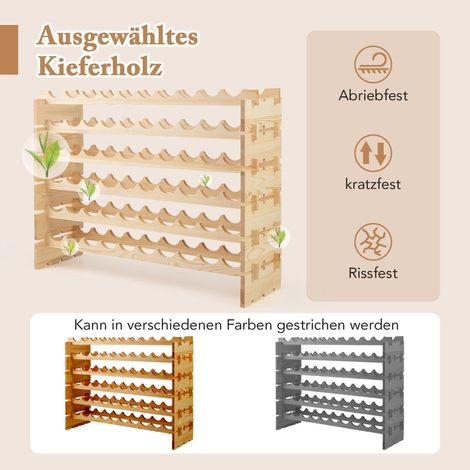 Stapelbares modulares Weinregal, fasst 60 Flaschen, Kiefernholz