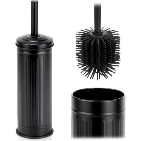 Scopa per WC in silicone con supporto in metallo, nera, 37 cm