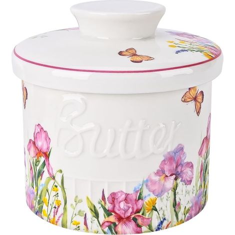 Keramik-Butterdose mit Wasserlinie, Tischaufbewahrung, französische Schale mit Deckel für frische Butter, ausziehbar (Frühlingsrosa) (1/5)