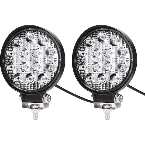 2 X 42W Projecteur Phare de Travail LED Ronde 12V 24V Projecteur LED Voiture Etanche IP67 Spot Flood Lumière de recul pour Voiture Camion Tracteur SUV Bateau(2 PCS)