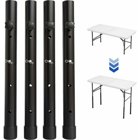 Set of 4 Table Leg Extensions for Folding Tables, for Bent and Straight Legs, Adjustable Folding Table Leg Risers, for a Height of (44cm) (1/5)