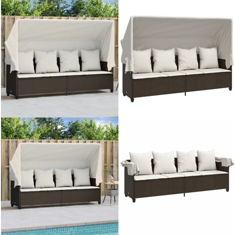 Sonnenliege mit Dach und Kissen Braun Poly Rattan - Sonnenliege - Gartenliege - Liege - Outdoor Möbel - Pool Accessoire - Home & Living (1/5)