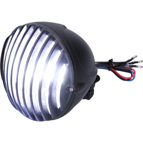 Phare avant LED moto vintage rond blanc 12V modification avec grille de protection (1/5)