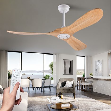 52-Zoll-Deckenventilator mit 3 Holzflügeln, Fernbedienung, reversibel, weiß HAVRYA (1/5)