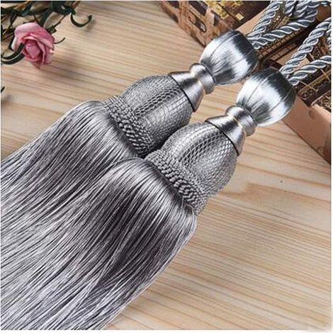 MINKUROW Set Di 2 Fermacravatte Con Corde, Nappe E Palline Grigie (1/3)