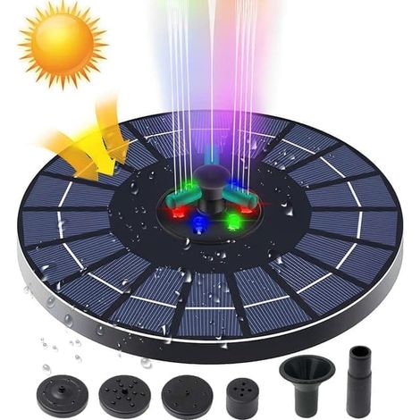 Fontaine solaire 23 cm avec LED – Fontaine d'extérieur solaire - NoirOF (1/5)