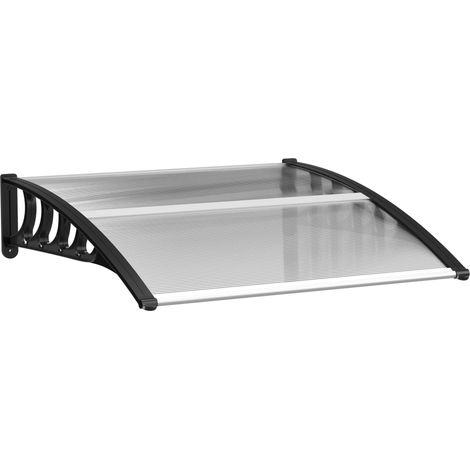 Auvent de porte d'entrée en aluminium avec polycarbonate transparent 103 x 96,5 x 27 cm, protection pluie et UV, noir (1/5)