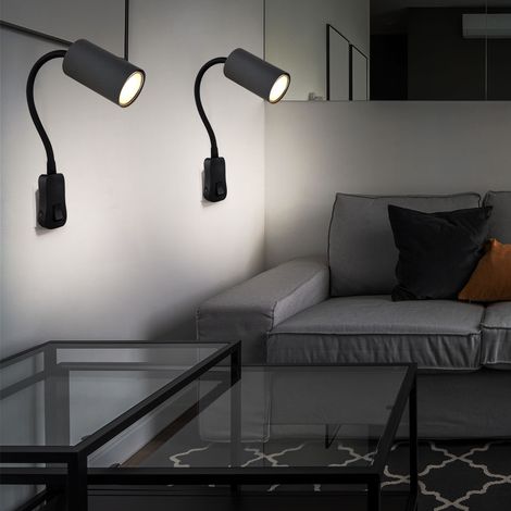 Steckdosenlampe Steckerleuchte Wohnzimmer GU10 mit Schalter Steckdosenleuchte mit schwenkbarem Spot, Schwanenhals, GU10 Fassung, LxBxH 32x5,5x43 cm, 2er Set
