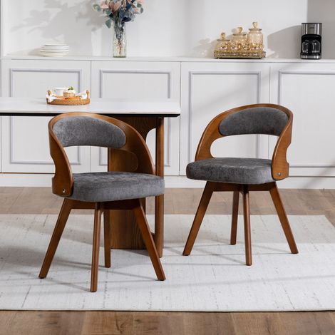 Set di 2 sedie da pranzo girevoli a 360° in tessuto effetto lino grigio, gambe in legno HAVRYA (1/5)