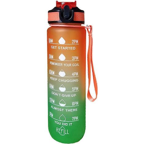 Gobelet de sport grande capacité 1 L, gobelet spatial, gobelet en plastique avec paille de couleur graduée, gourde pour enfants et étudiants - Orange (1/5)