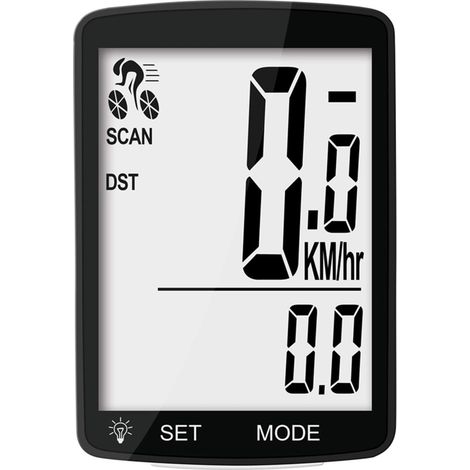 Ordinateur de vélo sans fil noir avec écran, compteur de vitesse et odomètre étanches. (1/5)