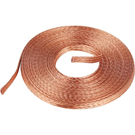 Câble tressé en cuivre plat, 6 m/20 m, fil tressé en cuivre nu, 11 mm, câble de terre plat tressé, 6 mm², pour la mise à la terre, la connexion et les connexions électriques (1/5)