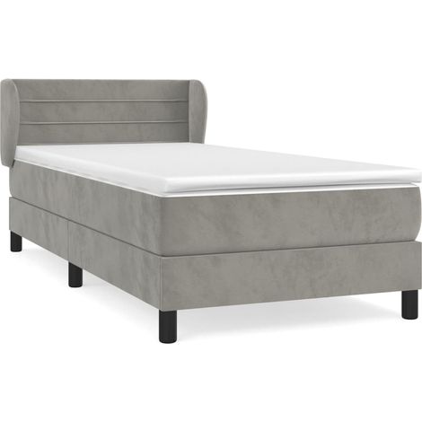Lit simple  Lit adulte  Sommier à lattes de lit et matelas Gris clair 90x200 cm Velours