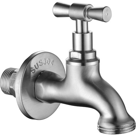 Robinet de Jardin 1/2", avec Adaptateur Mural 3/4", Acier Inoxydable Convient Pour Jardin Machines à Laver Récupérateur d'eau avec Ruban D'étanchéité (1/5)