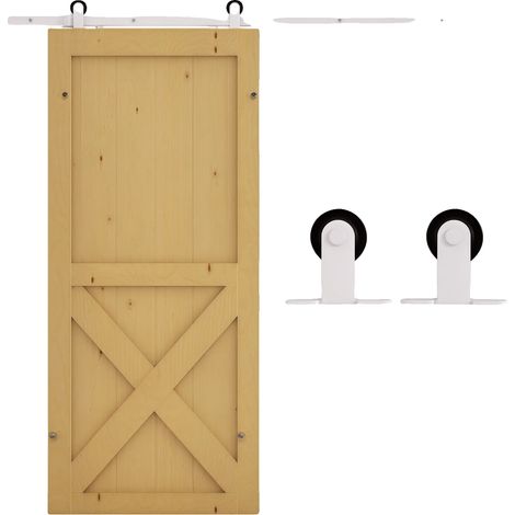 Kit de accesorios para puerta corredera, 183 cm (6 pies), acero al carbono, método de montaje, compatible con puertas de madera, incluye guía de suelo. (1/5)