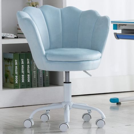 Wahson Sedia Scrivania Cameretta, Studio Girevole in Velluto Regolabile in Altezza,design a petali, seduta ispessita, ruote morbide girevoli a 360°, Blu