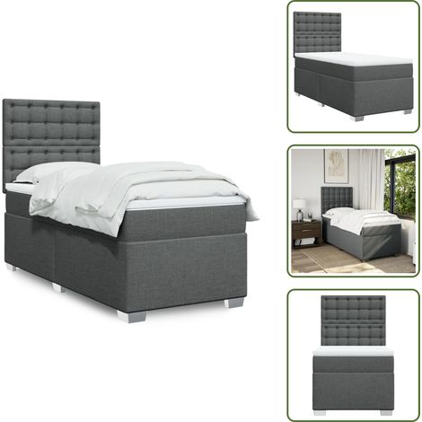 The Living Store Sommier à lattes de lit avec matelas Gris foncé 80x200 cm Tissu - Lit Double - Lit Plateforme - Literie - Matelas À Ressorts Ensachés - Tête De Lit Ajustable