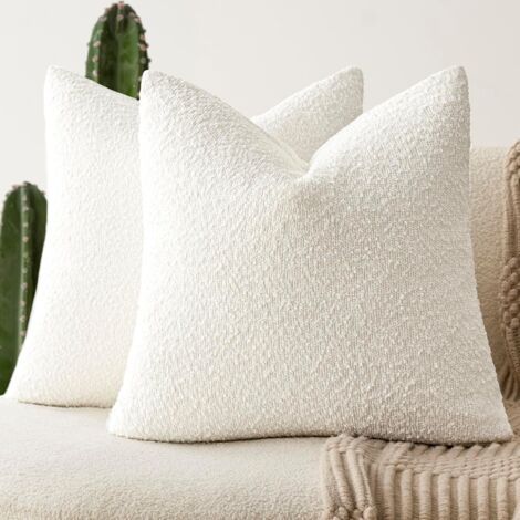 Lot de 2 housses de coussin décoratives texturées et bouclées, 45 x 45 cm, blanches (1/5)