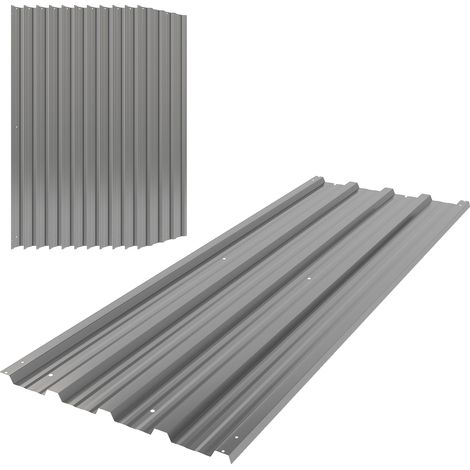 Set of 12 Corrugated Steel Roof Sheet Panels - Light Grey (1/5)