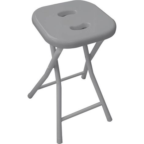 Tabouret pliant Gedy, résine et métal, structure chromée, assise grise