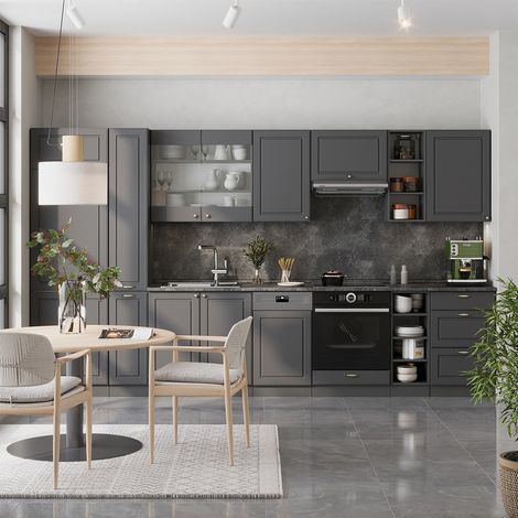 Mueble de cocina Fame-Line, Antracita-Oro Landhaus, 355 cm , ET Mármol, Vicco