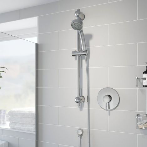 Concealed Stick Shower Concentric Wall Mounted Adjustable Head Chrome Handset (1/5)