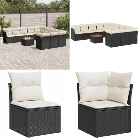 12-tlg. Garten-Sofagarnitur mit Kissen Schwarz Poly Rattan - Gartenmöbel Set - Esszimmergarnitur - Outdoor Möbel - Lounge Sofa - Rattan Gartenmöbel - Home & Living (1/5)