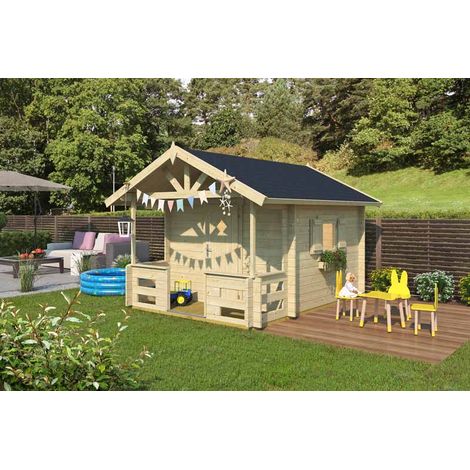 Lekstuga Lido-Log Cabin, Wooden Garden Room, Timber Summerhouse, Home Office - L270 x W330 x H210.9 cm