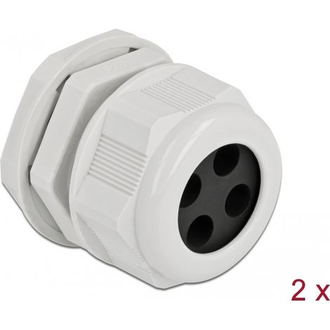 Delock Prensaestopas PG29 para cable redondo con cuatro entradas de cable gris 2 piezas